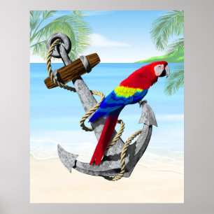 Affiche Perroquet Ancre nautique