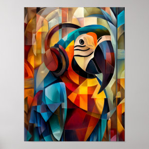 Affiche Perroquet Charmeur – DJ Cubiste de la Jungle