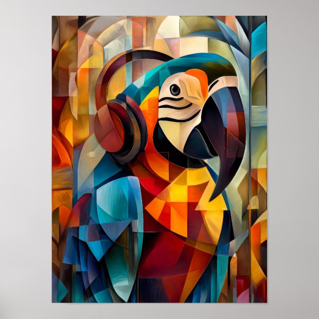 Affiche Perroquet Charmeur – DJ Cubiste de la Jungle (Devant)