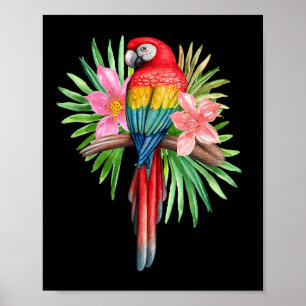 Affiche Perroquet dans les fleurs tropicales Été Plage Fêt