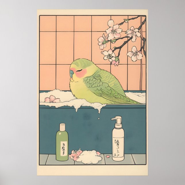 Affiche Perroquet dans l'imprimé Ukiyo-e de baignoire Oise (Devant)