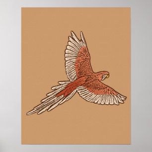 Affiche Perroquet en vol, rouille, crème et chameau Tan