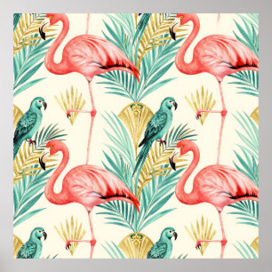 Affiche Perroquet Flamant Tropical Jungle