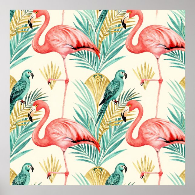 Affiche Perroquet Flamant Tropical Jungle (Devant)