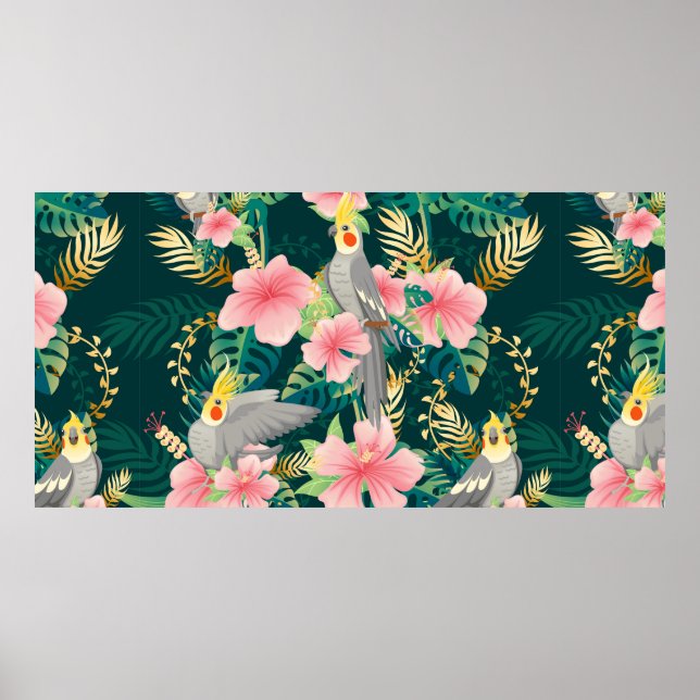 Affiche Perroquet motif mignon et sans couture sur gre (Devant)