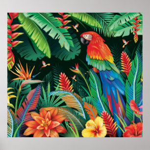 Affiche Perroquet tropical : Arrière - plan floral exotiqu