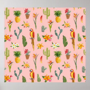 Affiche Perroquet tropical, Motif Vintage Cactus.