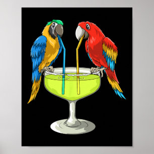 Affiche Perroquets buvant Margarita Vacances Hawaïennes Pl