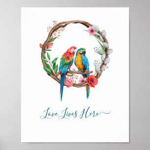 Affiche Perroquets Personnalisés Macaw Oiseaux Floral Colo