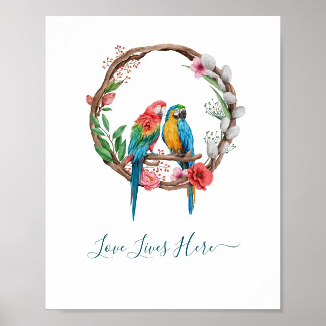 Affiche Perroquets Personnalisés Macaw Oiseaux Floral Colo (Devant)