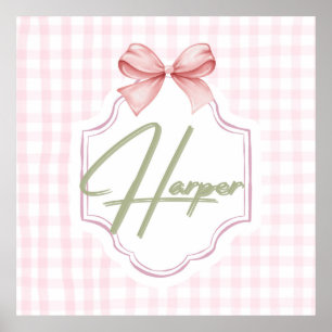 Affiche Personalisé Harper Baby Girl Nursery Bow&En vichy
