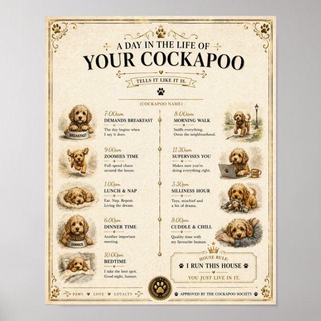 Affiche Personalised Cockapoo Daily Routine Print Gift (Devant)