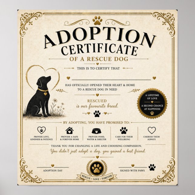 Affiche Personalised Rescue Dog Adoption Certificate (Devant)