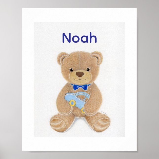 Affiche Personalized Baby Boy Name Teddy Bear Nursery  (Devant)