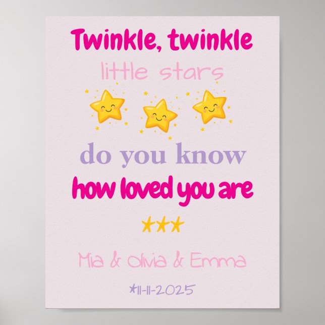 Affiche Personalized Baby Girl Triplets Wall (Devant)