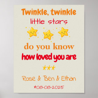 Affiche Personalized Baby Triplets Nursery Decor, Stars