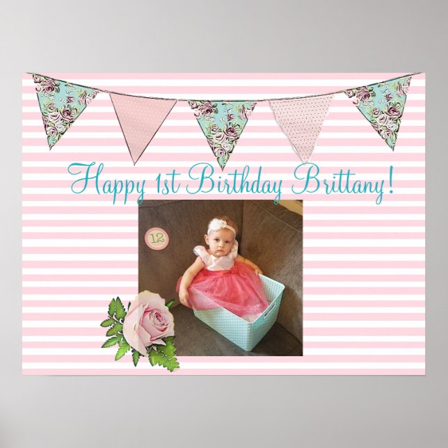 Affiche Personalized  Birthday Banner for1st Birthday Girl (Devant)