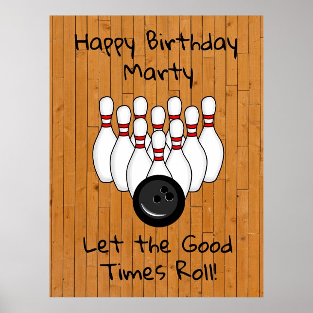 Affiche Personalized Bowling Themed Happy Birthday (Devant)