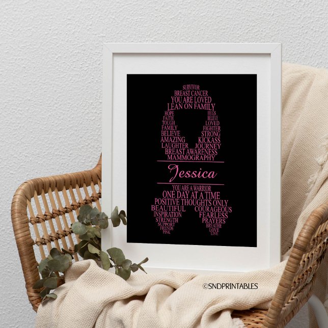 Affiche Personalized Breast Cancer Ribbon Wall Art (Créateur téléchargé)