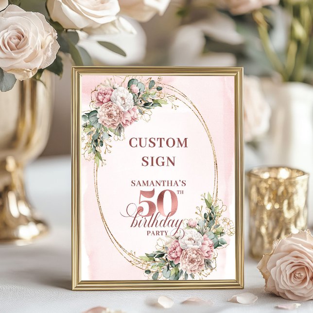 Affiche Personalized Classic Rose Gold 50 Birthday Custom (Personalized Classic Rose Gold 50th Birthday Custom Sign)