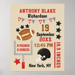 Affiche Personalized Football Baby Boy Birth Stats Record
