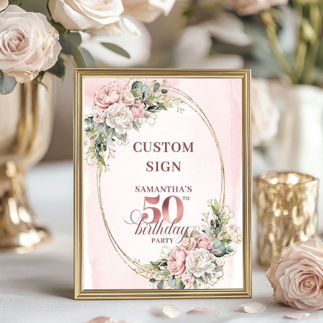 Affiche Personalized Glam Rose Gold 50th Birthday Tabletop (Personalized Glam Rose Gold 50th Birthday Tabletop Sign)