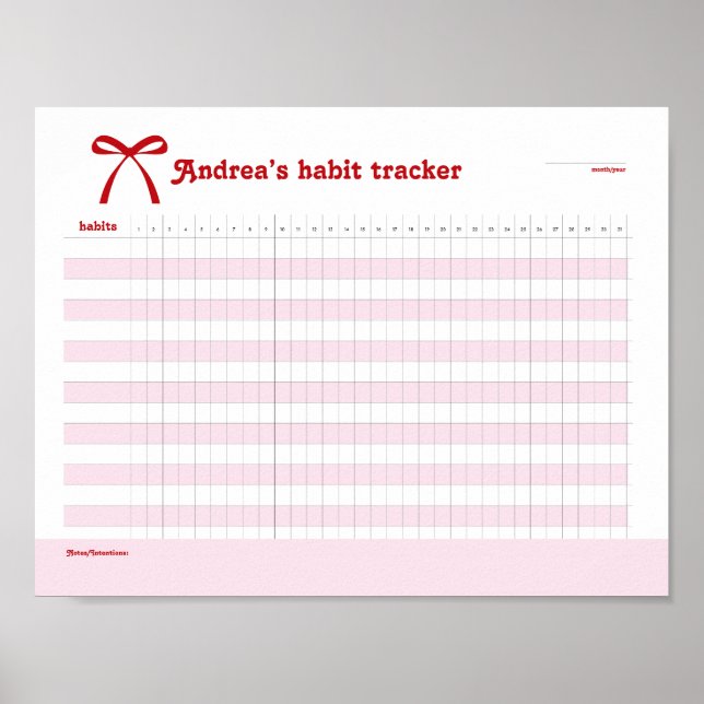 Affiche Personalized Habit Tracker Pink Bow  (Devant)