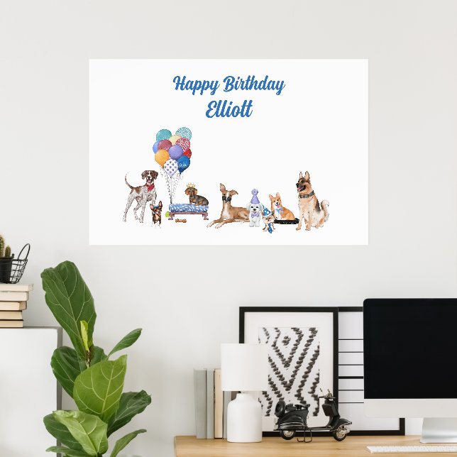Affiche Personalized Happy Birthday Canine Dog Breeds  (Bureau à domicile)