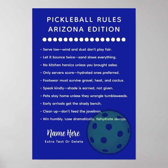 Affiche Personalized Pickleball Rules Arizona Edition Post (Devant)