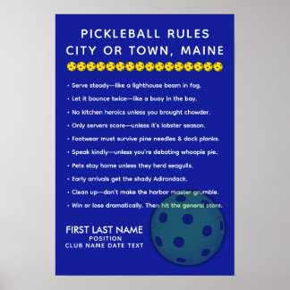 Affiche Personalized Pickleball Rules For Cities of Maine