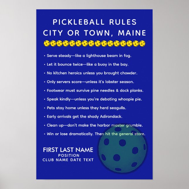 Affiche Personalized Pickleball Rules For Cities of Maine (Devant)