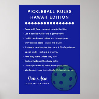 Affiche Personalized Pickleball Rules Hawaii Edition Post