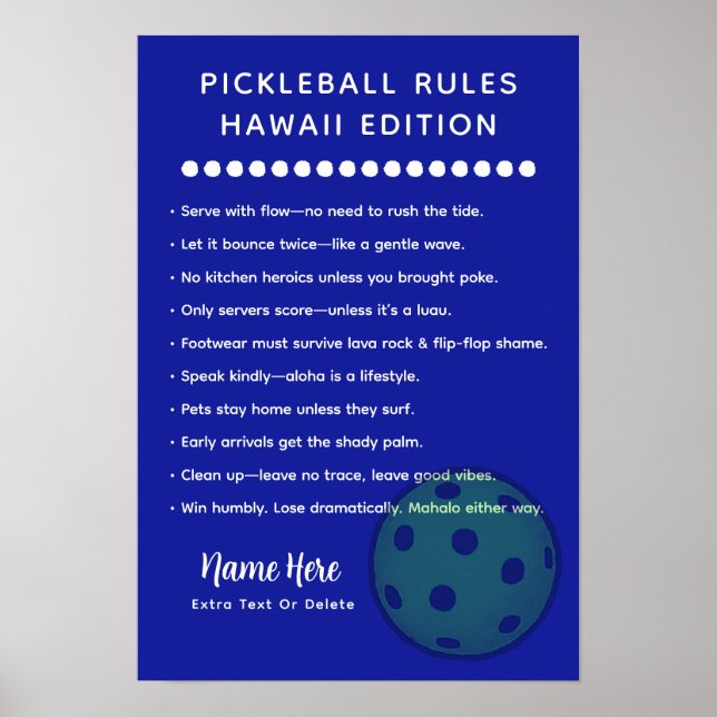 Affiche Personalized Pickleball Rules Hawaii Edition Post (Devant)