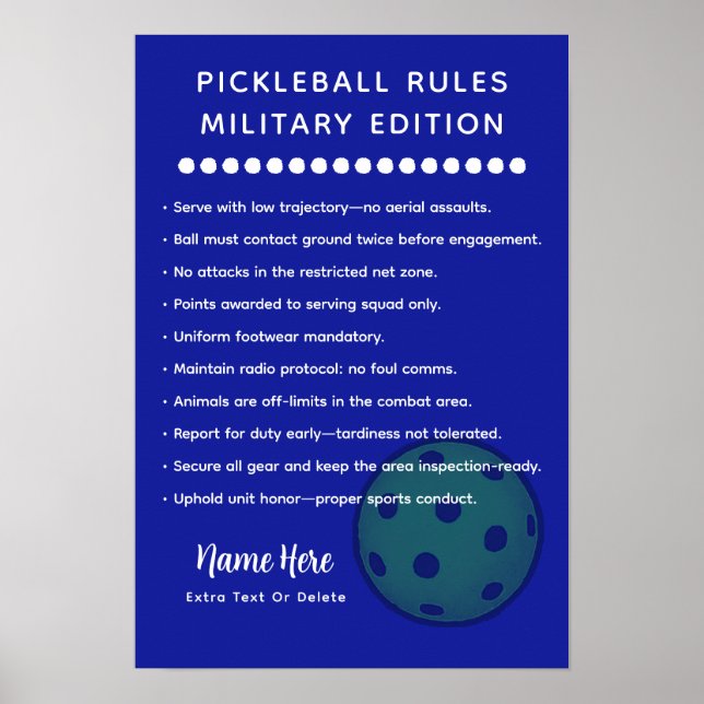 Affiche Personalized Pickleball Rules MILITARY EDITION (Devant)