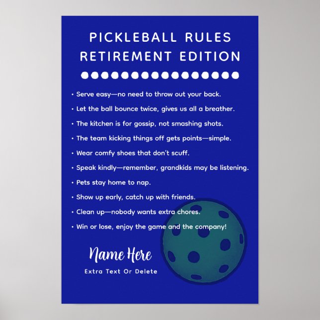 Affiche Personalized Pickleball Rules RETIRE EDITION (Devant)