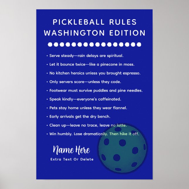 Affiche Personalized Pickleball Rules Washington Edition (Devant)