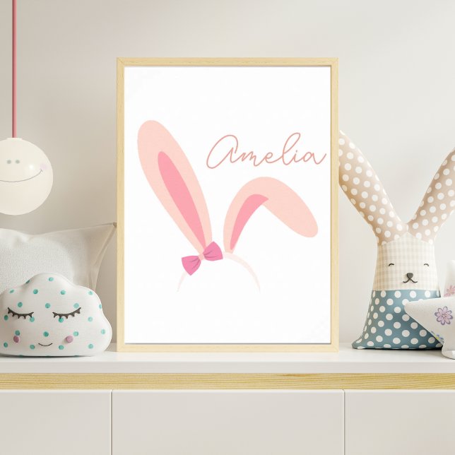 Affiche Personalized Pink Bunny Ears Nursery Wall Art Baby (Créateur téléchargé)