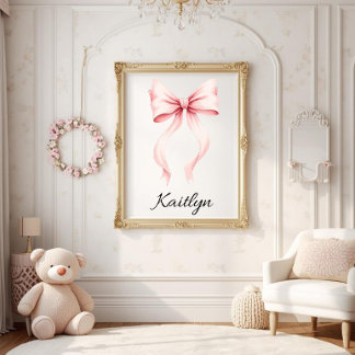 Affiche Personalized Pink Coquette Bow Nursery Wall Art 