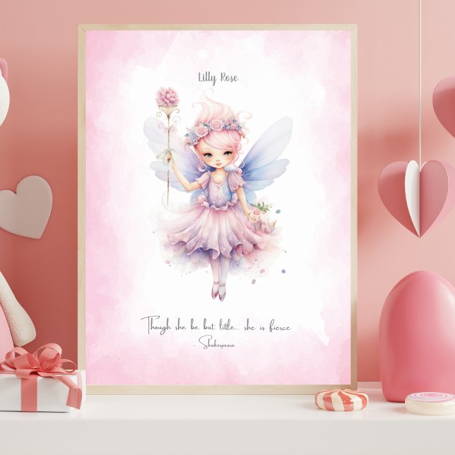 Affiche Personalized Soft Pink Fairy Nursery Wall Art (Fairy Nursery Art - Personalized)