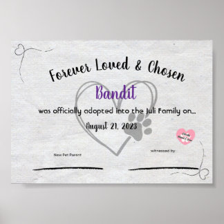 Affiche Personalzied Pet Adoption Certificate 