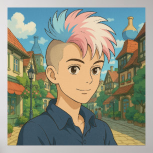 Affiche Personnage d'anime transgenre avec Mohawk LGBTQI