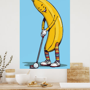 Affiche Personnage de banane de golf drôle balançant le cl