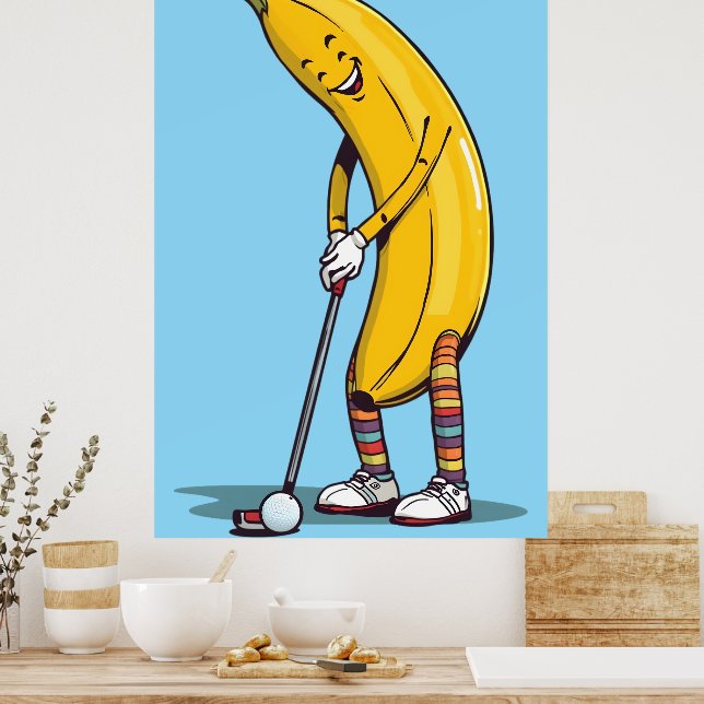 Affiche Personnage de banane de golf drôle balançant le cl (Cuisine)