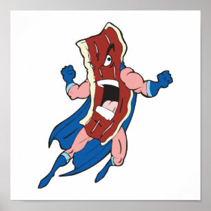 Affiche personnage de dessin animé de bacon superhero