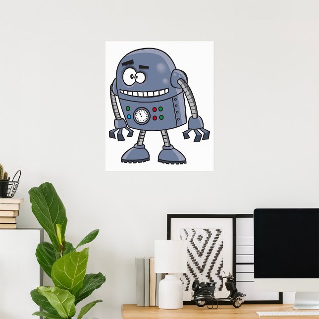 Affiche Personnage de robot drôle Mignon Bleu Rétro (Créateur téléchargé)