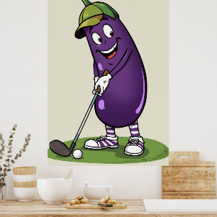 Affiche Personnage drôle d'aubergine de golf : Végétal gol