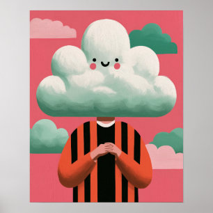 Affiche Personnage Tête de Nuage Art Surréaliste Fantaisis