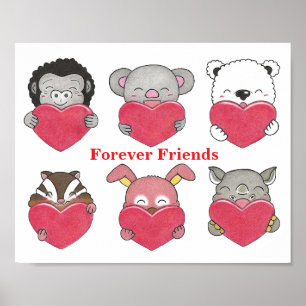 Affiche Personnages Animaux Amis Pour Toujours Coeurs Enfa