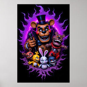 Affiche Personnages animés FNAF rassemblés avec du violet