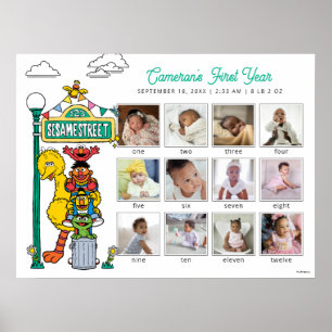 Affiche Personnages de Sesame Street et panneau de signali